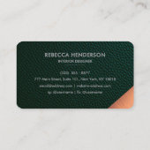 Emerald Green Leather & Rose Gold Business Card Visitenkarte (Rückseite)