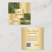 Emerald Green Leopard Gold Muster Logo QR Quadratische Visitenkarte (Vorne/Hinten)