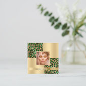 Emerald-Green-Leopard-Goldmuster-Foto QR-Code Quadratische Visitenkarte (Stehend Vorderseite)