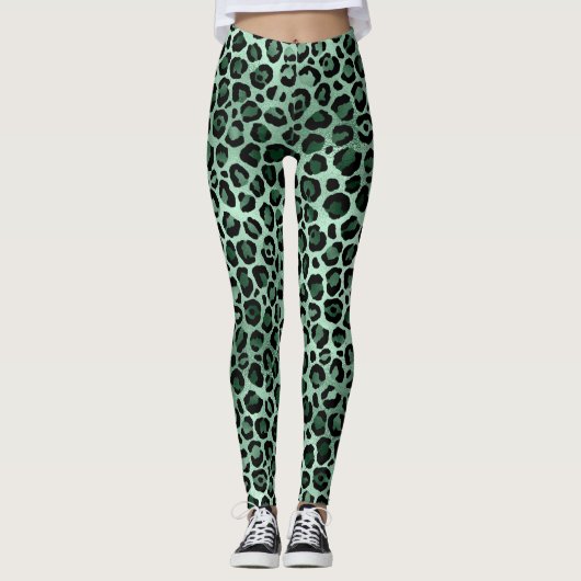 Emerald Green Leopard-Leggings Leggings (Vorderseite)