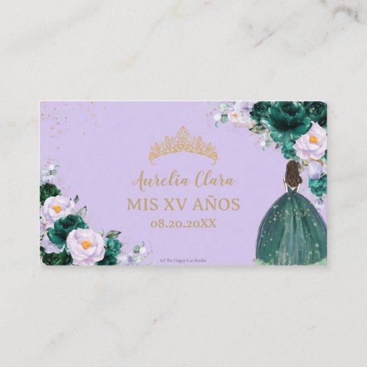 Emerald Green Lila Floral Quinceañera QR-Code Begleitkarte (Rückseite)