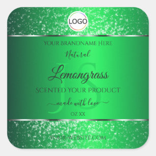 Emerald Green Logo Initials Glitzer Product Labels Quadratischer Aufkleber