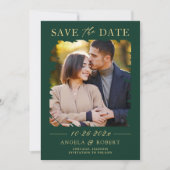 Emerald Green Luxury Gold Brush Stroke Foto Frame Save The Date (Vorderseite)