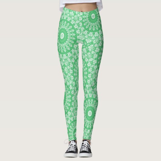 Emerald Green Mandala Pattern Leggings (Vorderseite)