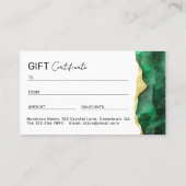 Emerald Green Marble Gift Certificate Visitenkarte (Rückseite)