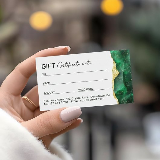 Emerald Green Marble Gift Certificate Visitenkarte