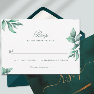 Emerald Green Marble & Gold Eucalyptus RSVP Karte