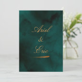 Emerald Green Marble & Gold Eucalyptus Wedding Einladung (Stehend Vorderseite)
