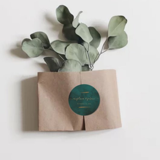 Emerald Green Marble & Gold Eucalyptus Wedding Runder Aufkleber