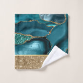 Emerald Green Marble Gold Glitzer Badhandtuch Set (Waschlappen)