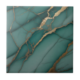 Emerald Green Marble & Gold Vein Luxe Accent Fliese