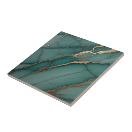 Emerald Green Marble & Gold Vein Luxe Accent  Fliese (Seite)