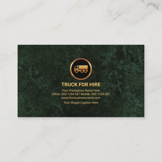 Emerald Green Marble Grunge Gold Strip Truck Visitenkarte (Rückseite)