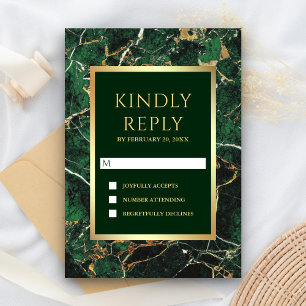 Emerald Green Marble Imitate Gold Foil Wedding RSVP Karte