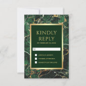 Emerald Green Marble Imitate Gold Foil Wedding RSVP Karte (Vorderseite)