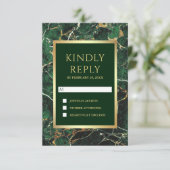 Emerald Green Marble Imitate Gold Foil Wedding RSVP Karte (Stehend Vorderseite)