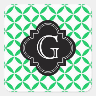 Emerald Green marokkanischer Quatrefolie Monogram Quadratischer Aufkleber