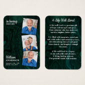 Emerald Green Memorial 3 Foto Beerdigungskarte (Vorne & Hinten)