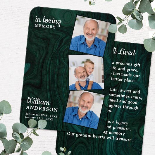 Emerald Green Memorial 3 Foto Beerdigungskarte