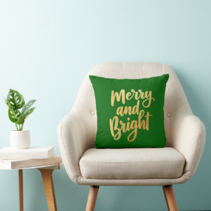 Emerald Green Merry and Bright - Goldene Script-De Kissen
