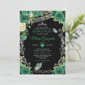 Emerald Green Mexican Charra Mis Quince Butterfly Einladung (Stehend Vorderseite)
