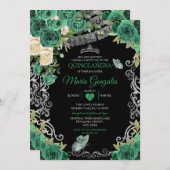 Emerald Green Mexican Charra Mis Quince Butterfly Einladung (Vorne/Hinten)