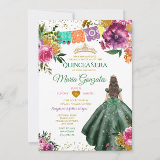 Emerald Green Mexican Quinceañera 16. Schmetterlin Einladung