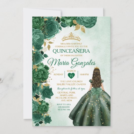 Emerald Green Mexican Quinceañera 16. Schmetterlin Einladung (Vorderseite)
