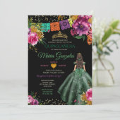 Emerald Green Mexican Quinceañera 16. Schmetterlin Einladung (Stehend Vorderseite)