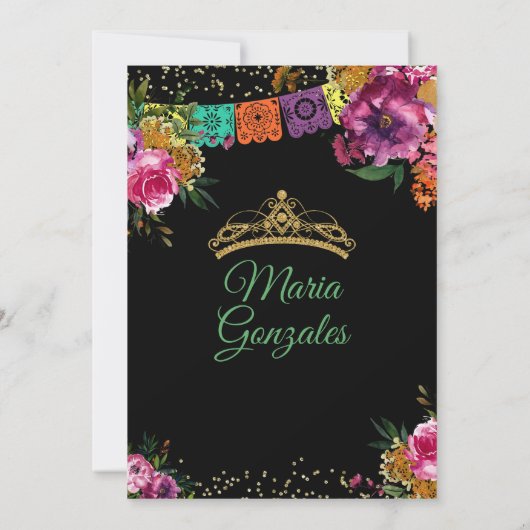 Emerald Green Mexican Quinceañera 16. Schmetterlin Einladung (Rückseite)