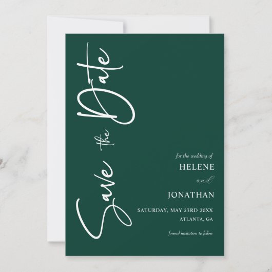 Emerald Green Minimal Calligraphy Wedding Save The Date (Vorderseite)