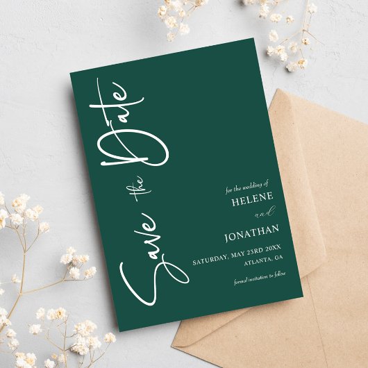 Emerald Green Minimal Calligraphy Wedding Save The Date