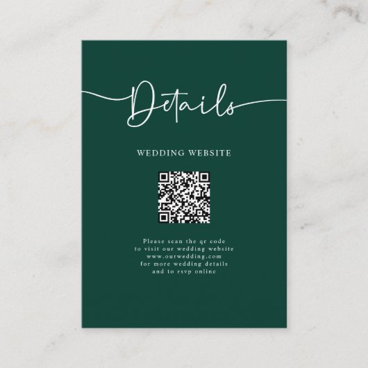 Emerald Green Minimal QR Code Kalligrafy Wedding Begleitkarte (Vorderseite)