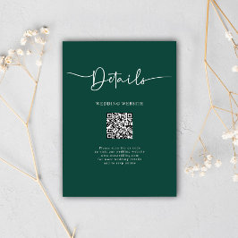 Emerald Green Minimal QR Code Kalligrafy Wedding Begleitkarte