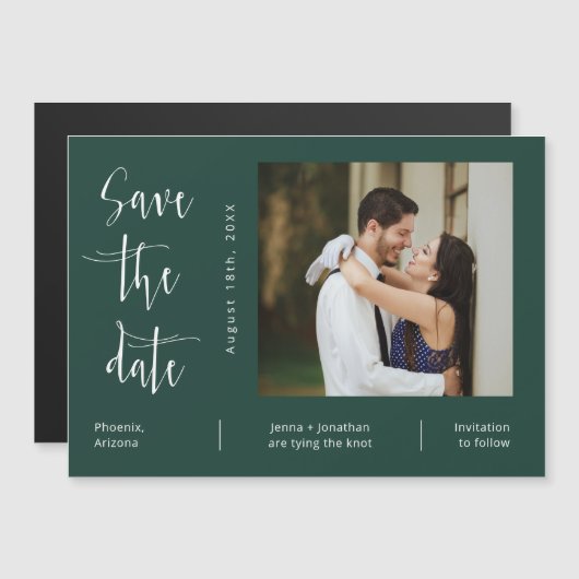 Emerald Green Minimal Save the Date Foto Magnet (Vorne/Hinten)