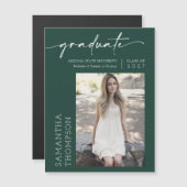 Emerald Green Minimal Script Foto Graduate Magnet (Vorne/Hinten)