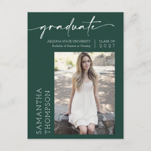 Emerald Green Minimal Script Sie tat es Foto Grad Postkarte