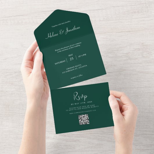 Emerald Green Minimal Wedding All In One Einladung (Abreißen)