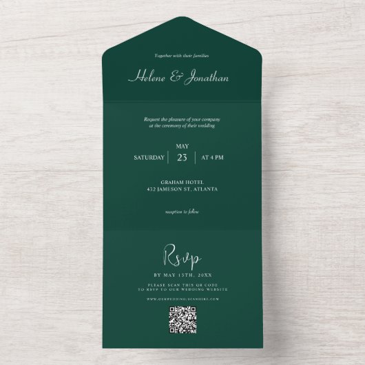 Emerald Green Minimal Wedding All In One Einladung (Innen Boden)