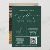 Emerald Green Minimal Wedding Arch QR Code Foto Einladung (Vorne/Hinten)