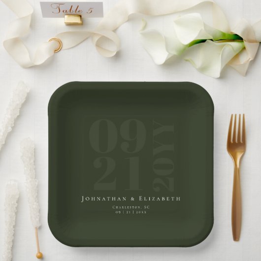 Emerald Green Minimalistisch Bold Art Wedding Pappteller (Hochzeit)