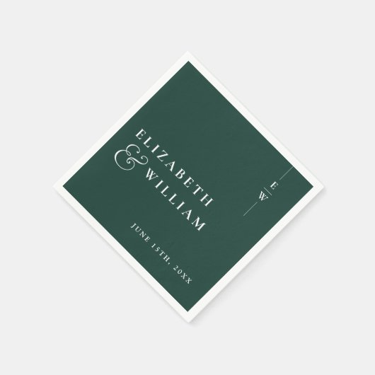 Emerald Green Minimalistisch Elegant Monogram Wedd Serviette (Ecke)