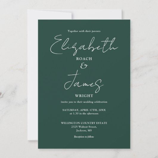 Emerald Green Minimalistisch Elegant QR Code Weddi Einladung (Vorderseite)