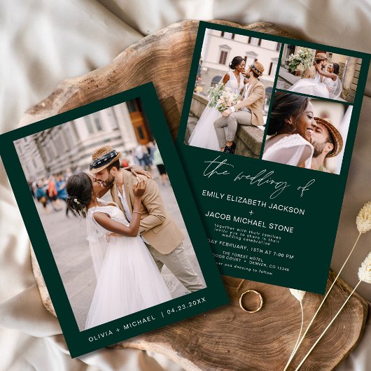 Emerald Green Minimalistisch Elegante Foto Wedding Einladung