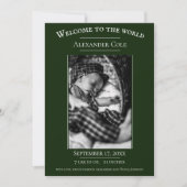 Emerald Green Minimalistisch Foto Geburtserklärung Ankündigung (Vorderseite)