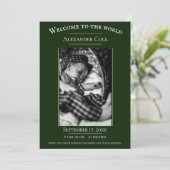 Emerald Green Minimalistisch Foto Geburtserklärung Ankündigung (Stehend Vorderseite)