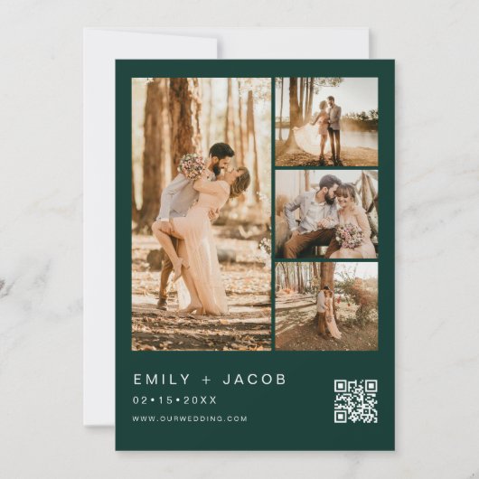 Emerald Green Minimalistisch Foto QR-Code Hochzeit Einladung (Vorderseite)