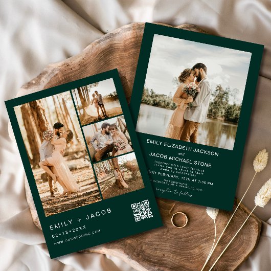 Emerald Green Minimalistisch Foto QR-Code Hochzeit Einladung