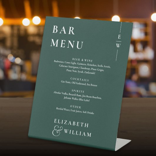 Emerald Green Minimalistisch Modern Bar Menu Sockelschild
