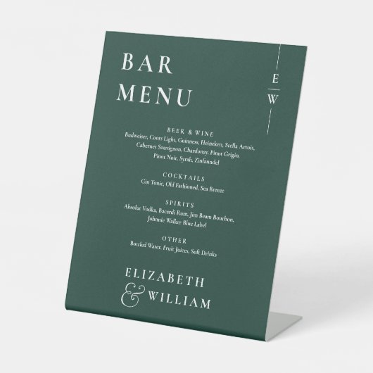 Emerald Green Minimalistisch Modern Bar Menu Sockelschild (Vorderseite)